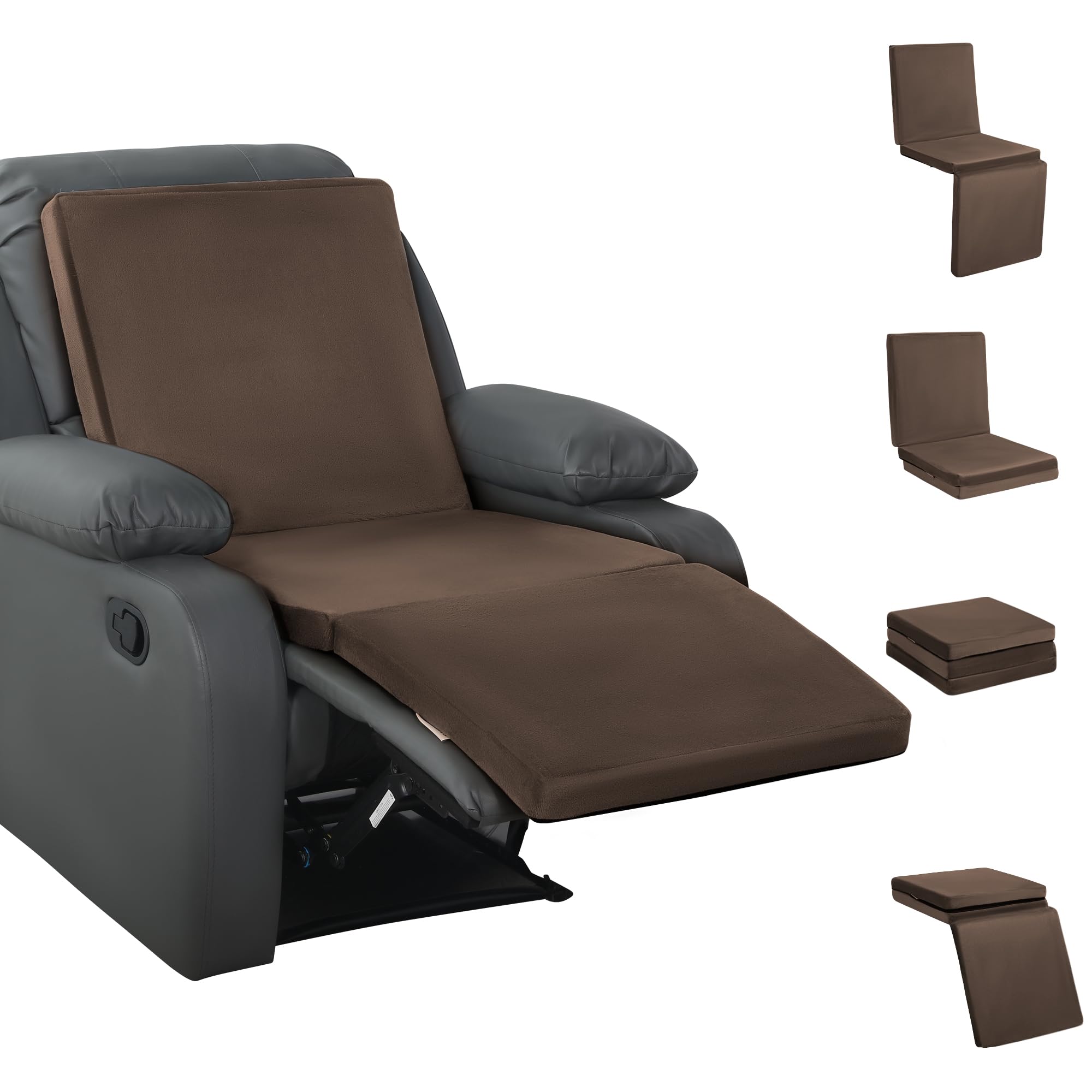 HOMBYS 3-in-1 Recliner Seat Cushion with Lumbar Pillow & Footrest, Adjustable Height 2–6 in, Non-Slip Foam Chair Cushion