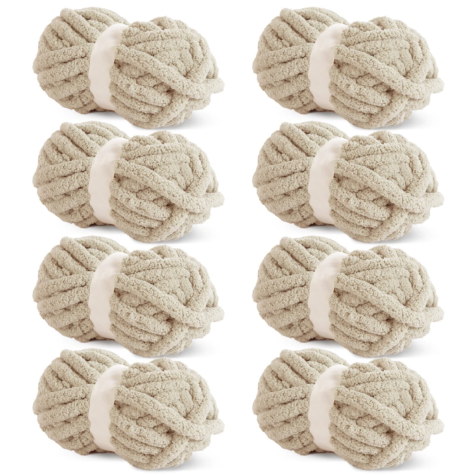HOMBYS Khaki Chunky Chenille Yarn — Bulky Thick Fluffy Soft Plush Yarn for Crocheting & Knitting Blankets