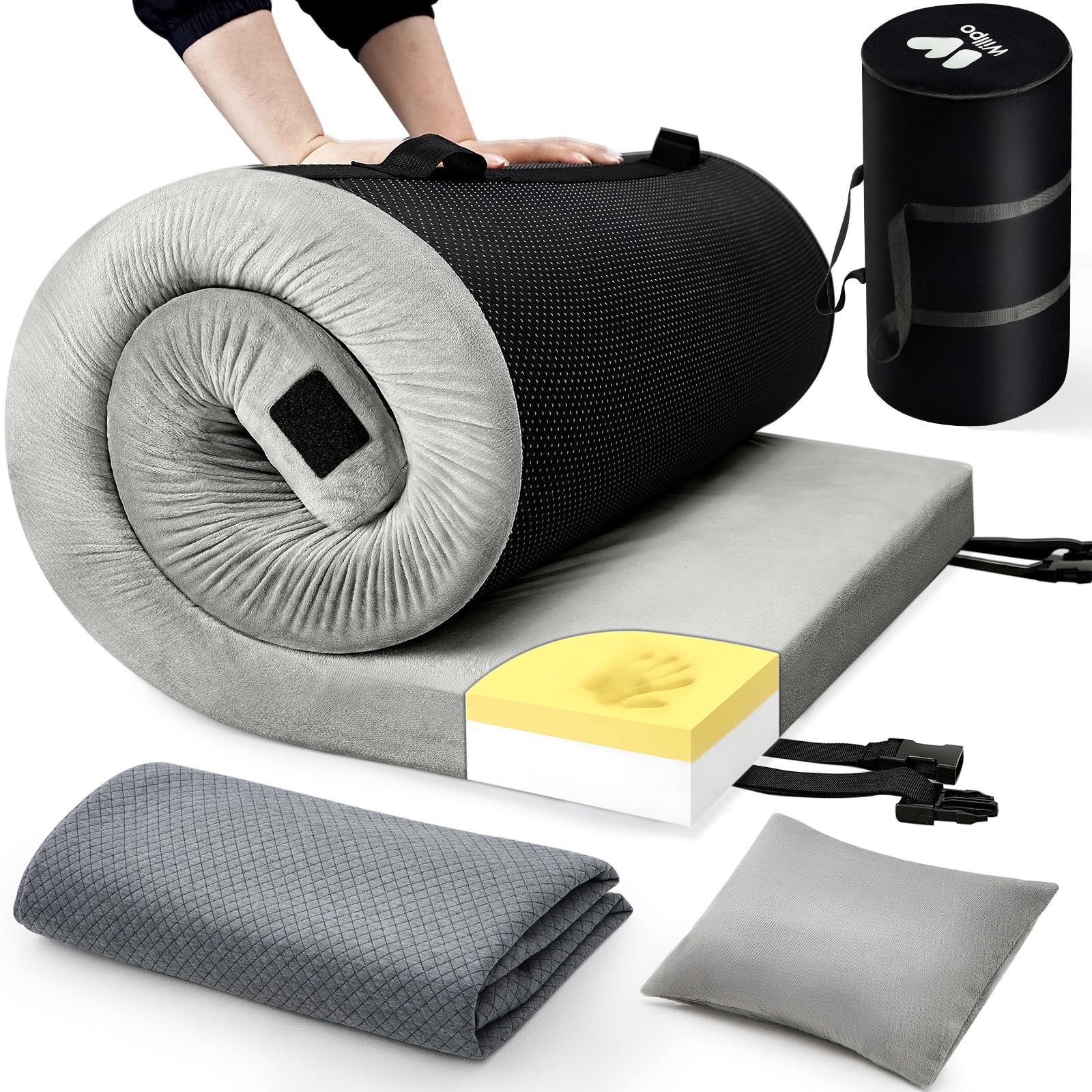 Willpo CertiPUR-US Memory Foam Camping Mattress – Lightweight Portable Sleeping Pad for Tents, Travel & Guest Beds